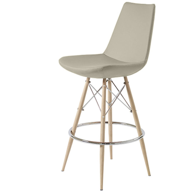 Tabouret de comptoir 24 po Shinkle, Naturel, Cuirette blanche, Tabouret de bar (siège d'une hauteur de 29 po)