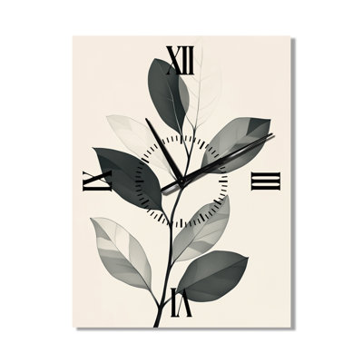 Horloge murale scandinave en métal « Feuille en lignes discrètes II »