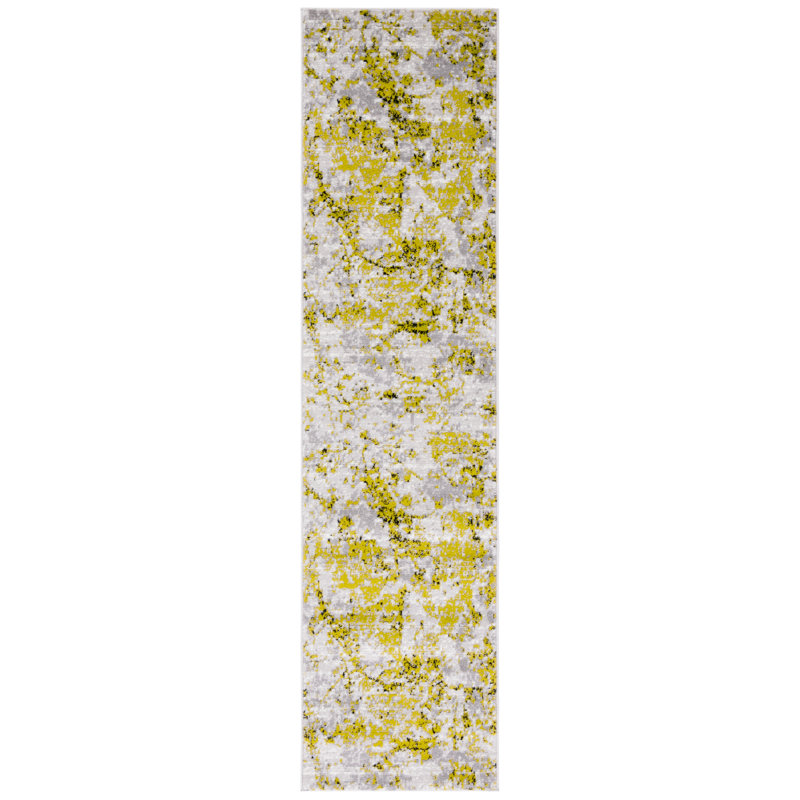 Tapis abstrait gris / vert, Tapis de couloir 2 pi x 8 pi