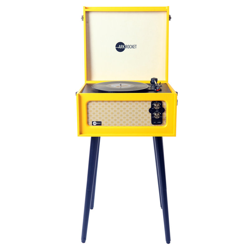 Yellow Retro Bluetooth Record Player with Detachable Legs
