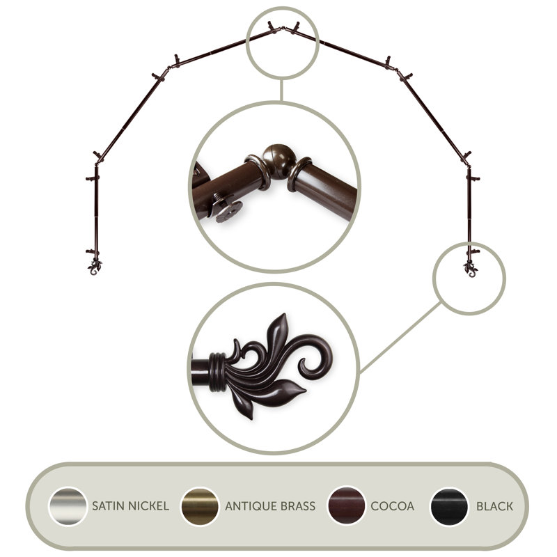 Ensemble de tringle à rideaux simple et quincaillerie pour fenêtre à 6 côtés Rexford, Cacao, 18 à 28 po (de chaque côté)