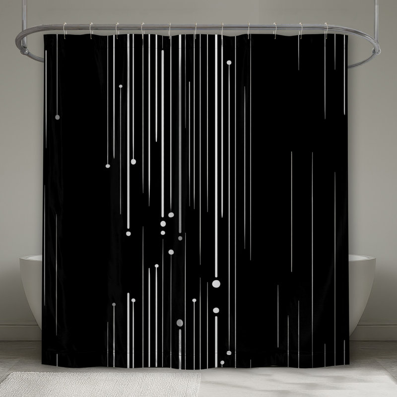 Rideau de douche Lines - Décoration de salle de bain abstraite moderne, H 93 po x l 70 po, Noir abstrait géométrique