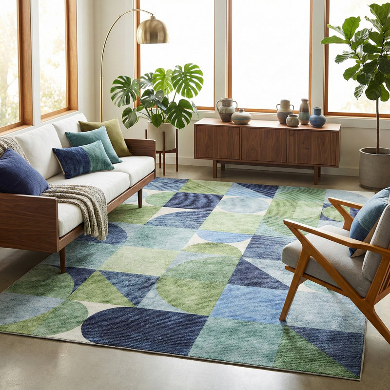Tapis intérieur / extérieur bleu Naya, Bleu vert, Rectangle 4pi x 6 pi