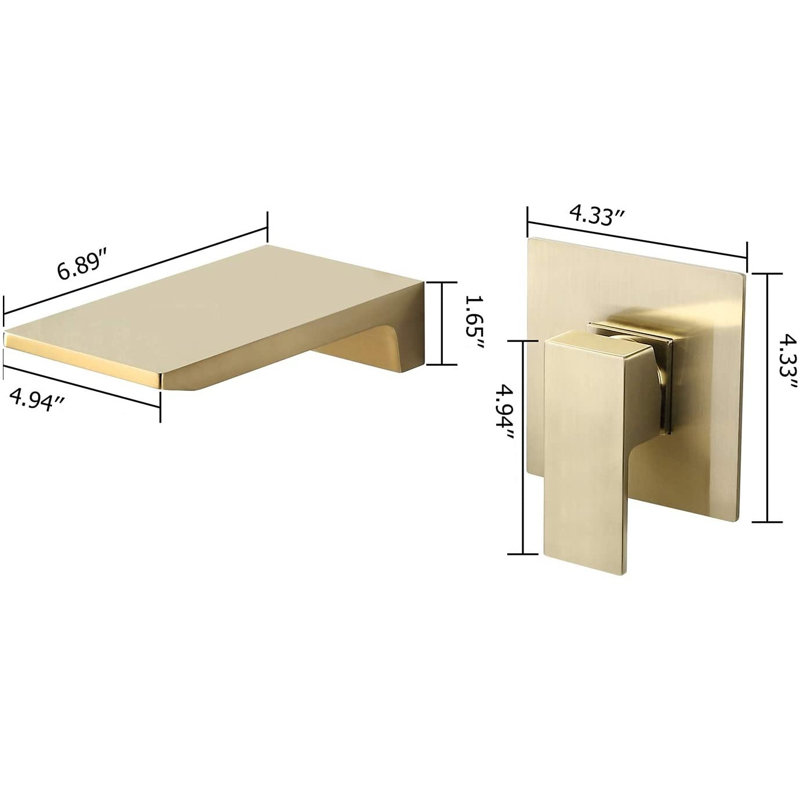 Waterfall Wall Mounted Bathroom Faucet, Brushed Gold