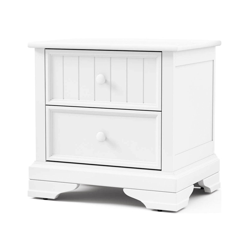 Table de chevet 2 tiroirs avec boutons ronds, bois franc massif blanc, 24 po