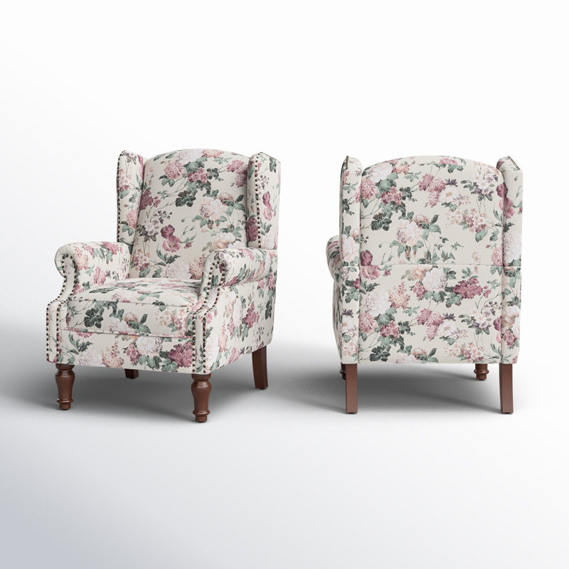 Fauteuil d'appoint à oreilles Anndi, Polyester floral