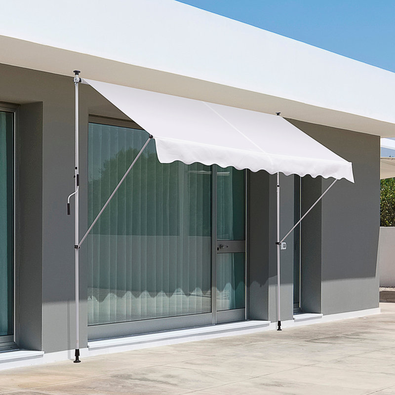 Auvent de patio manuel rétractable blanc, H 110,4 po x l 117,6 po x P 58,8 po