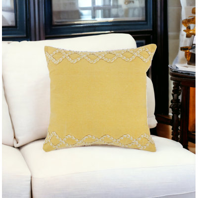 Coussin en coton tressé jaune et blanc 20 po x 20 po