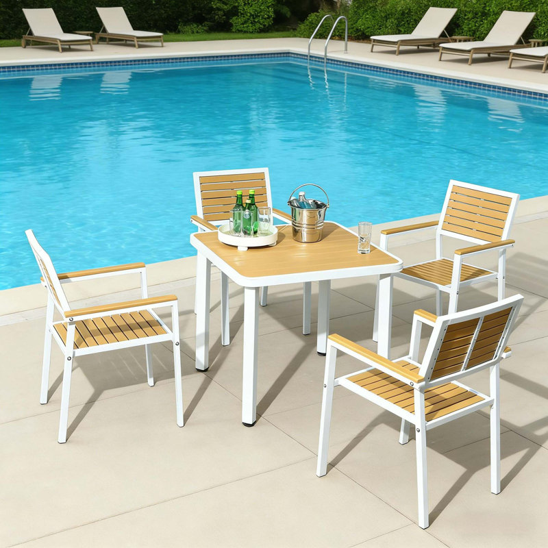 Ensemble repas d'extérieur 5 pièces de qualité supérieure avec PEHD imperméable et trou pour parasol