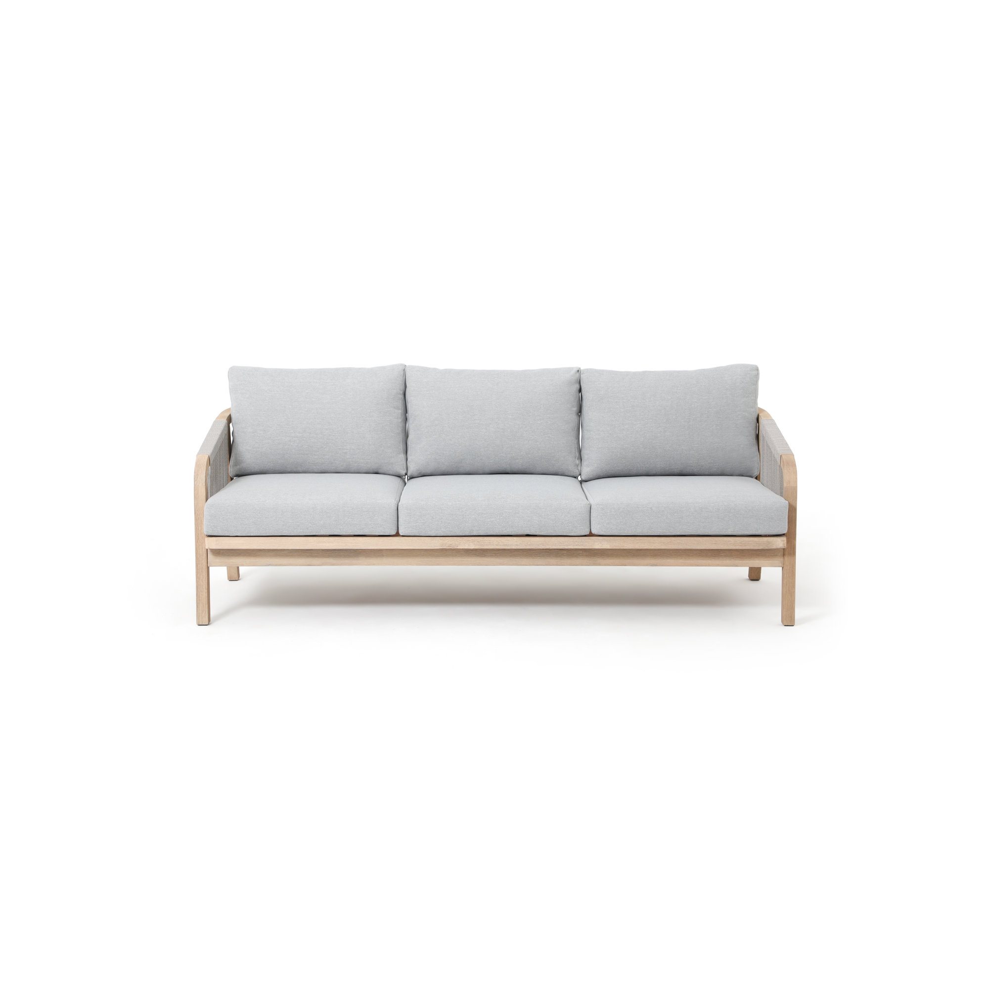 80 “W Outdoor Acacia Wood Woven Sofa With Cushions