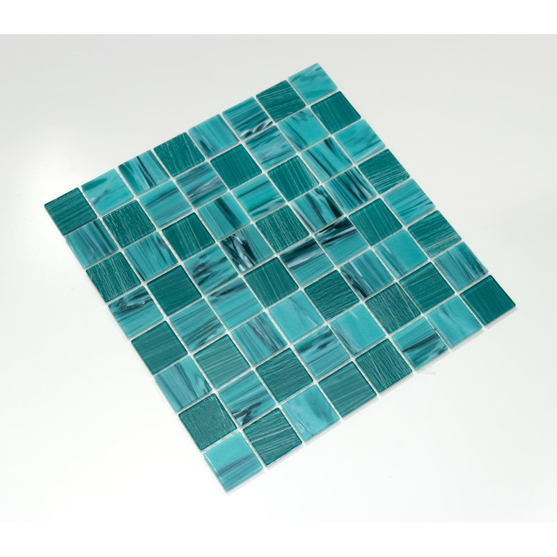 Premium Textured 1.4" X 1.4" Straight Edge Glass Mosaic Tile, Tropical Bay