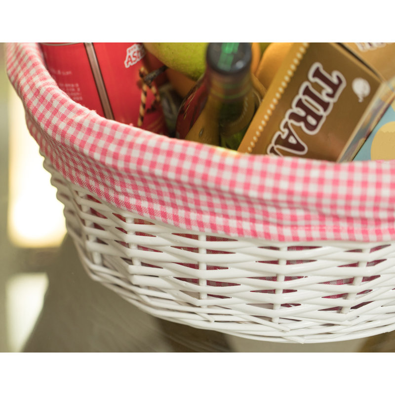 Panier en osier, Blanc / rose