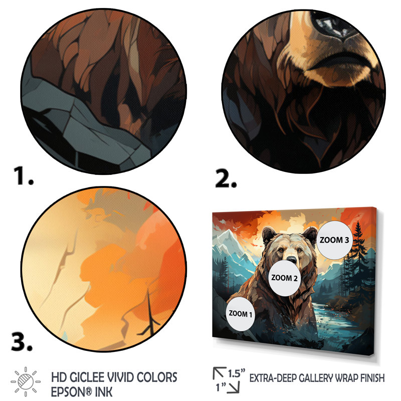 Impression sur toile Balmeet Bear Majestic Geometric II - Bear, H 24 po x l 32 po x P 1 po, Cadre flottant érable