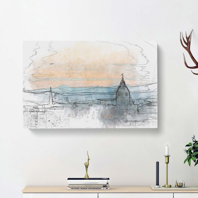 Edinburgh Skyline in Scotland in Abstract - Wrapped Canvas, 60cm H x 91cm W x 3cm D