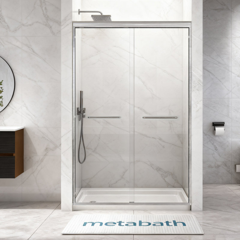44"-48" W X 72" H Semi Frameless Double Sliding Shower Door with 5/16" (8mm) Tempered Clear Glass, Brushed Nickel