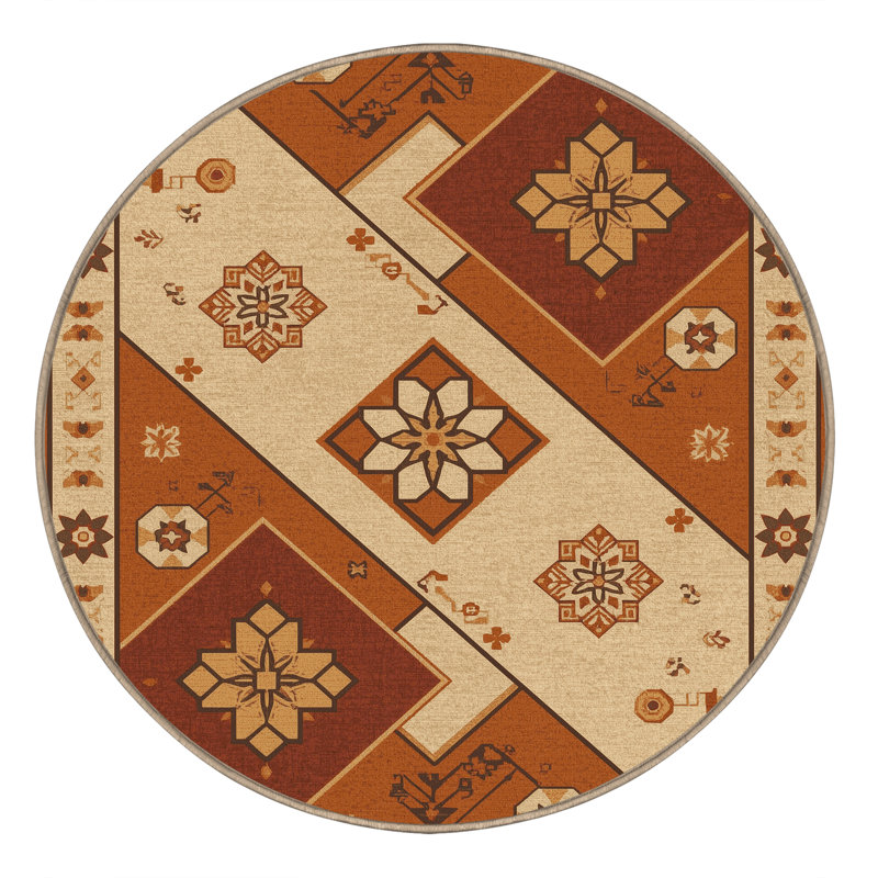 Machine Washable Osiyo Traditional Oriental Rug in Beige – Beige Binding, 4' Round
