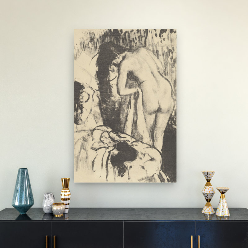 Femme nue debout, s'essuyant, vers 1890. Estampe d'art mural abstrait contemporain impressionniste., 36" H x 24" W
