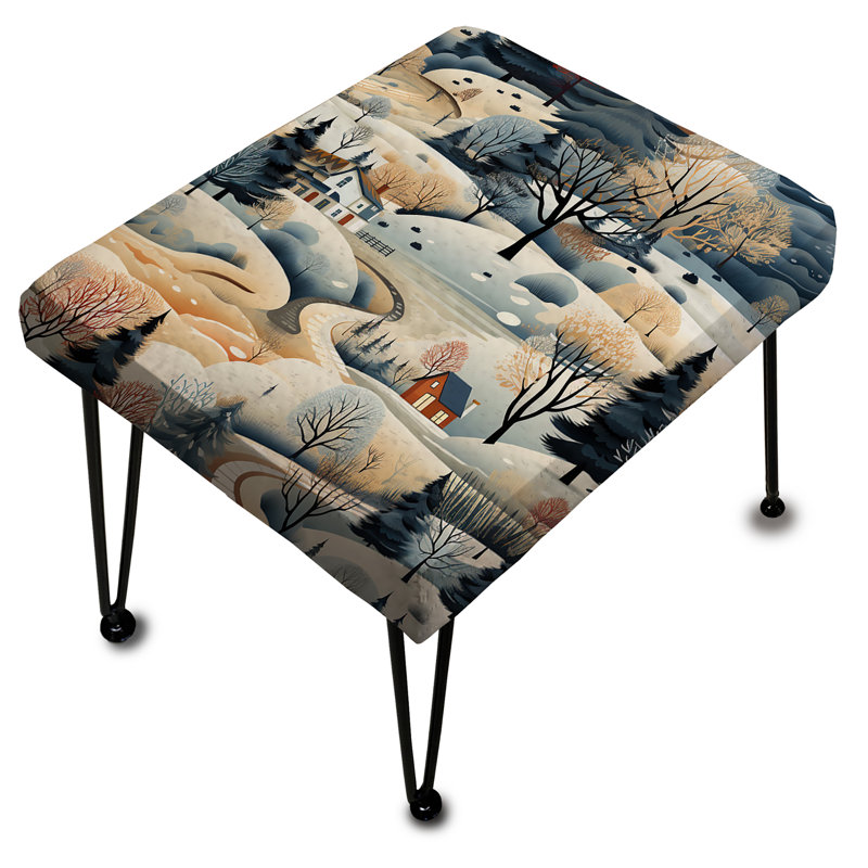 White And Blue Winter Landscape Pattern - Flowers Rectangle Ottoman