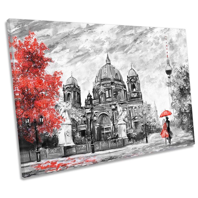 Berlin Floral City Umbrella - Wrapped Canvas Painting, 81.3cm H x 121.9cm W