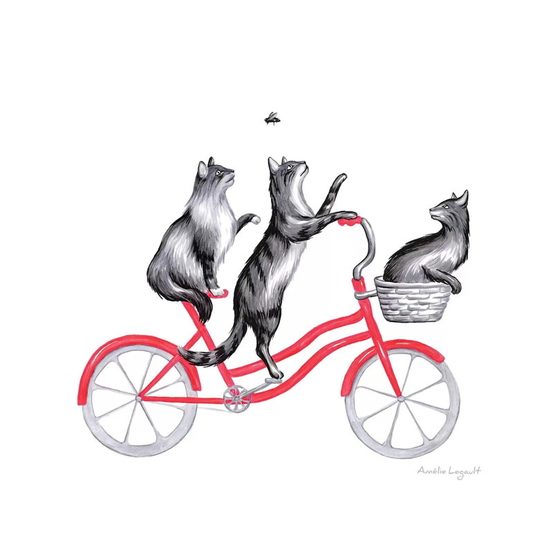 Cats On Bike by Amélie Legault - Wrapped Canvas Gallery-Wrapped Canvas Giclée, 30.48 cm H x 30.48 cm W