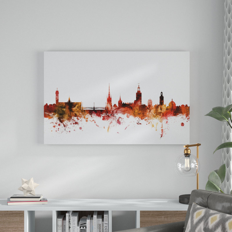 « stockholm suède horizon rouge », impression sur toile tendue, H 12 po x l 19 po x P 2 po
