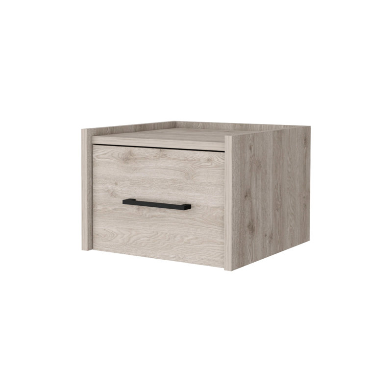 Space Saving Floating Nightstand With Versatile Shelf And Handy Drawer, Light Gray
