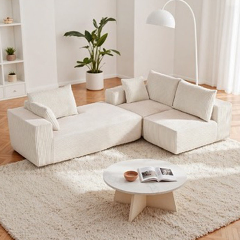 108 po Canapé modulaire surdimensionné sans canapé pour meubles de salon, White Corduroy, Right Hand Facing