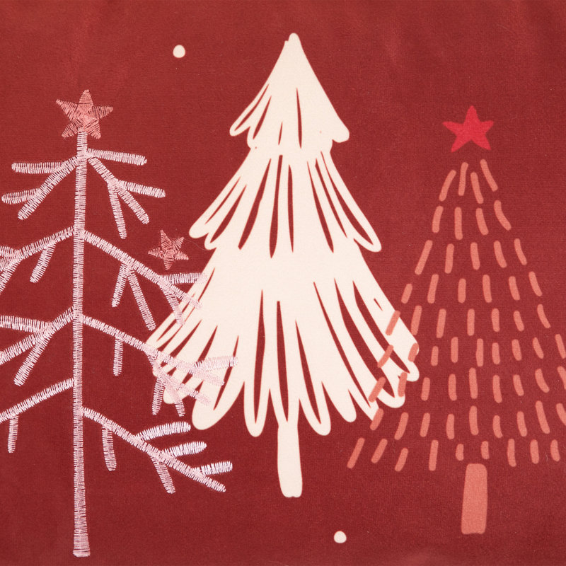 Coussin décoratif de Noël Trees and Stars - 22 po x 13 po - Rouge Sienne brûlé et beige