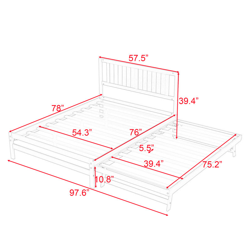 Karidee Full Size Wooden Platform Bed with Adjustable Trundle, White