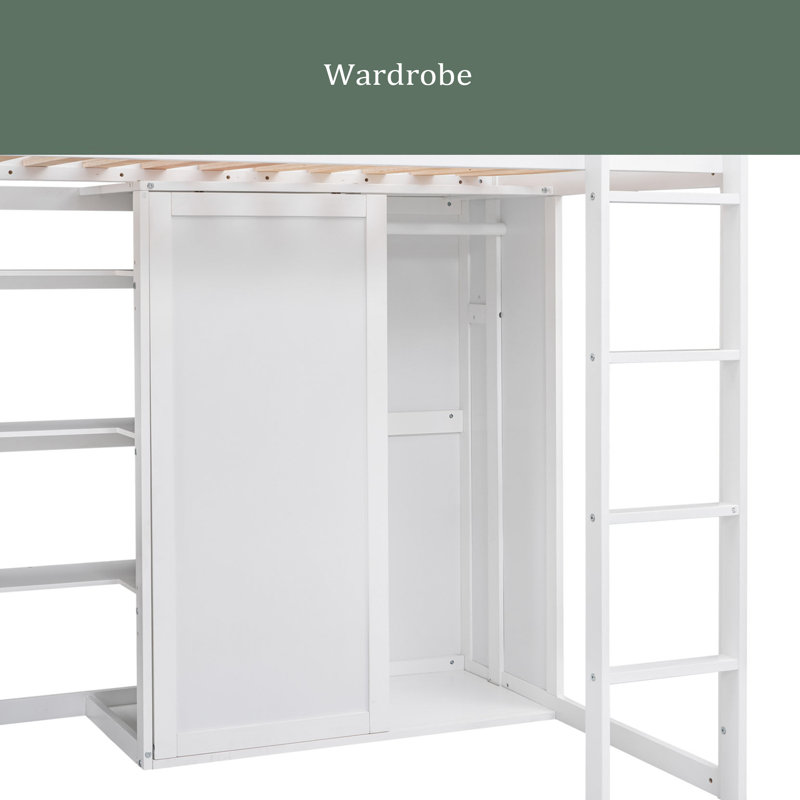 Lit mezzanine simple Jaleesia, pour enfants, Blanc