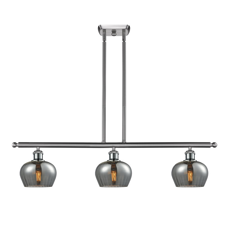 Calton 3 - Light Kitchen Island Pendant, Brushed Satin Nickel, Smoked Fluted