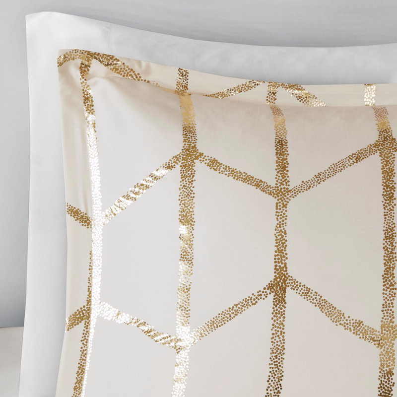 Ivory and Gold Twin Microfiber Geometric Comforter Set