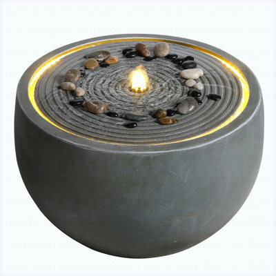 Fontaine d'eau d'extérieur moderne en forme de bol ondulé en résine pour jardin de patio