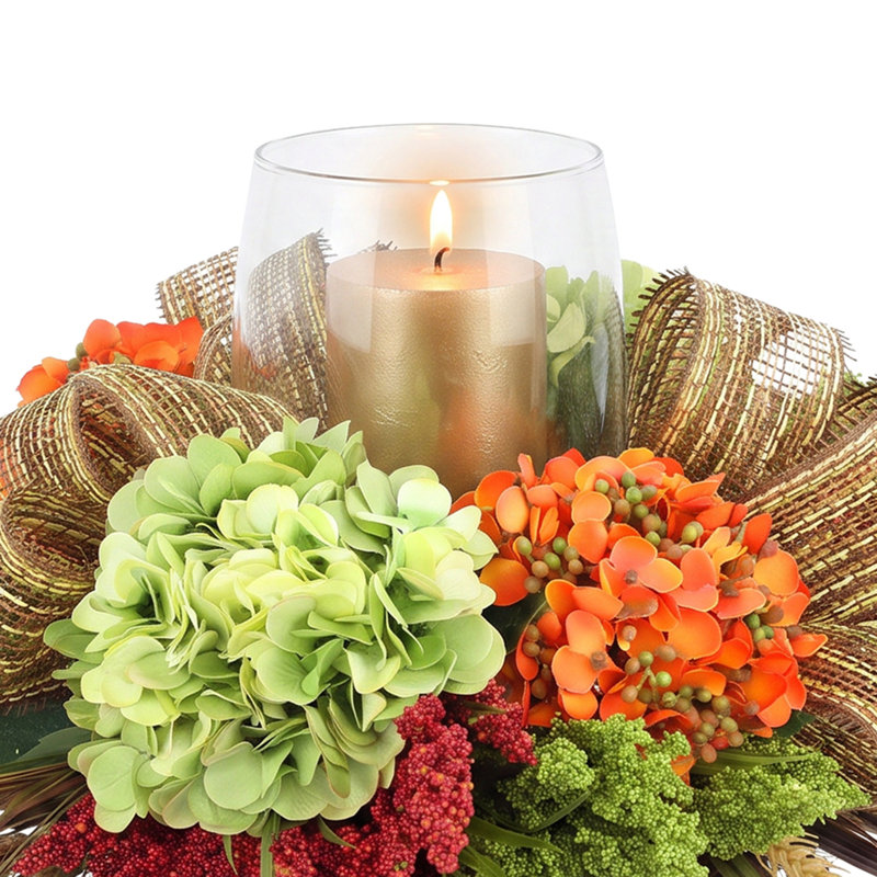 Hydrangea Fall Centerpiece with Candleholder
