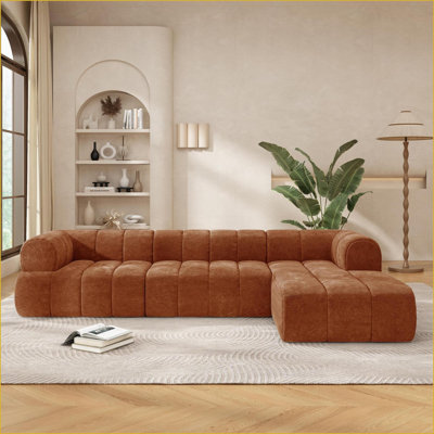 Canapés modulaires en L de 122 po avec méridienne moderne, entièrement assemblé faisant face à la droite pour le salon | Gris clair | Mousse, polyester