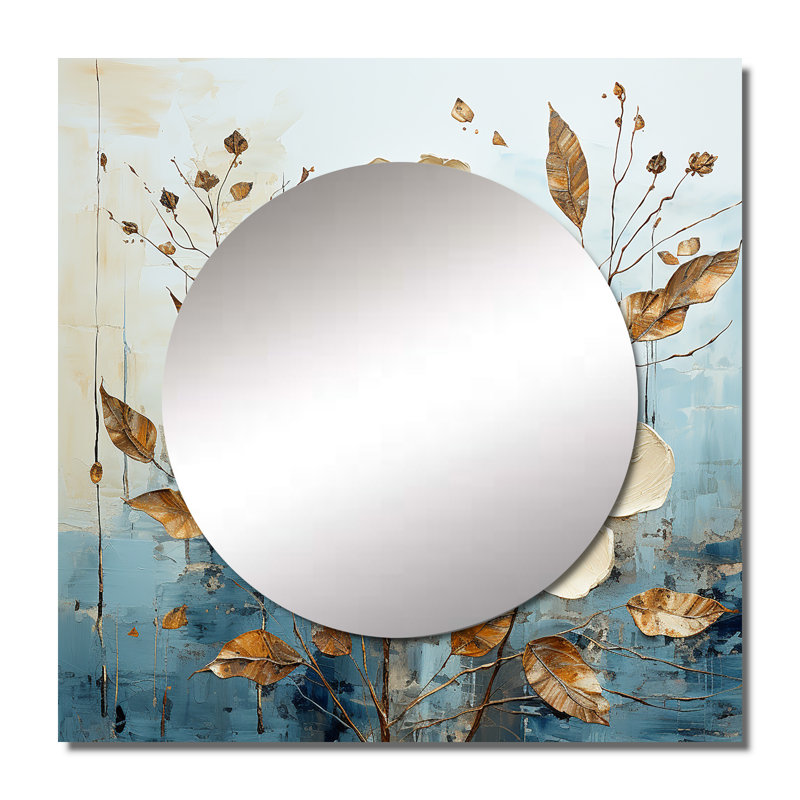 Deella - Leaves Square Mirror Wall Art For Bathroom, 23" x 23"