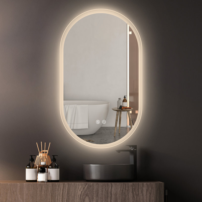Oval LED Wall-Mounted Bathroom Vanity Mirror with Anti-Fog and Dimmable, 40'' x 24''