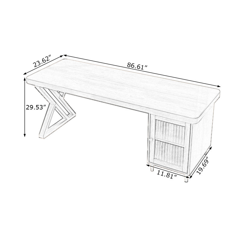 Bureaux rectangulaires en bois massif noyer, Retour à droite, H 29,53 po x l 86,61 po x P 23,62 po