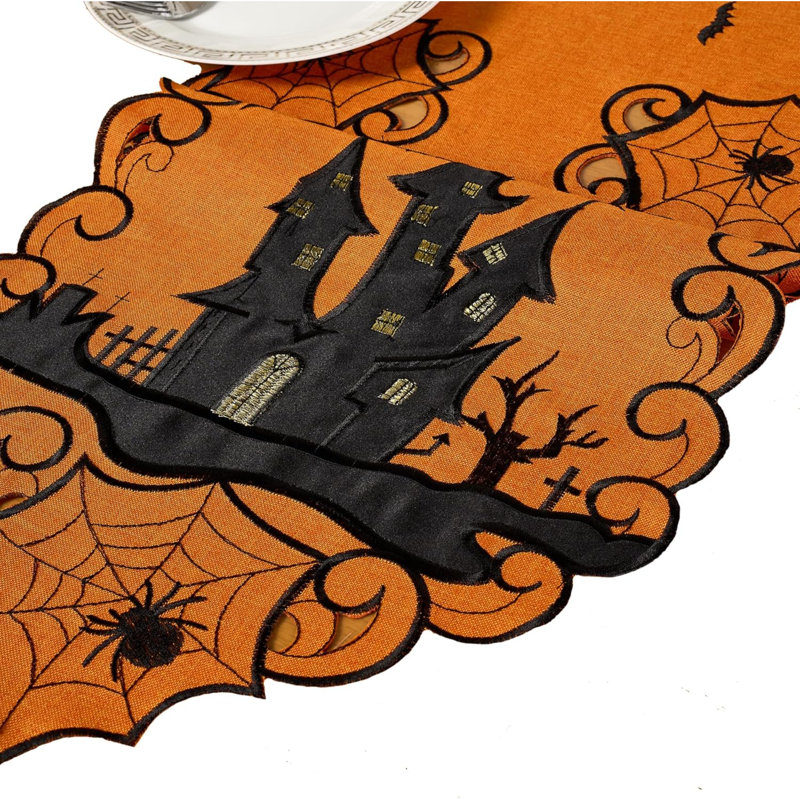 Chemin de table d'Halloween, écharpe brodée de commode Spooky