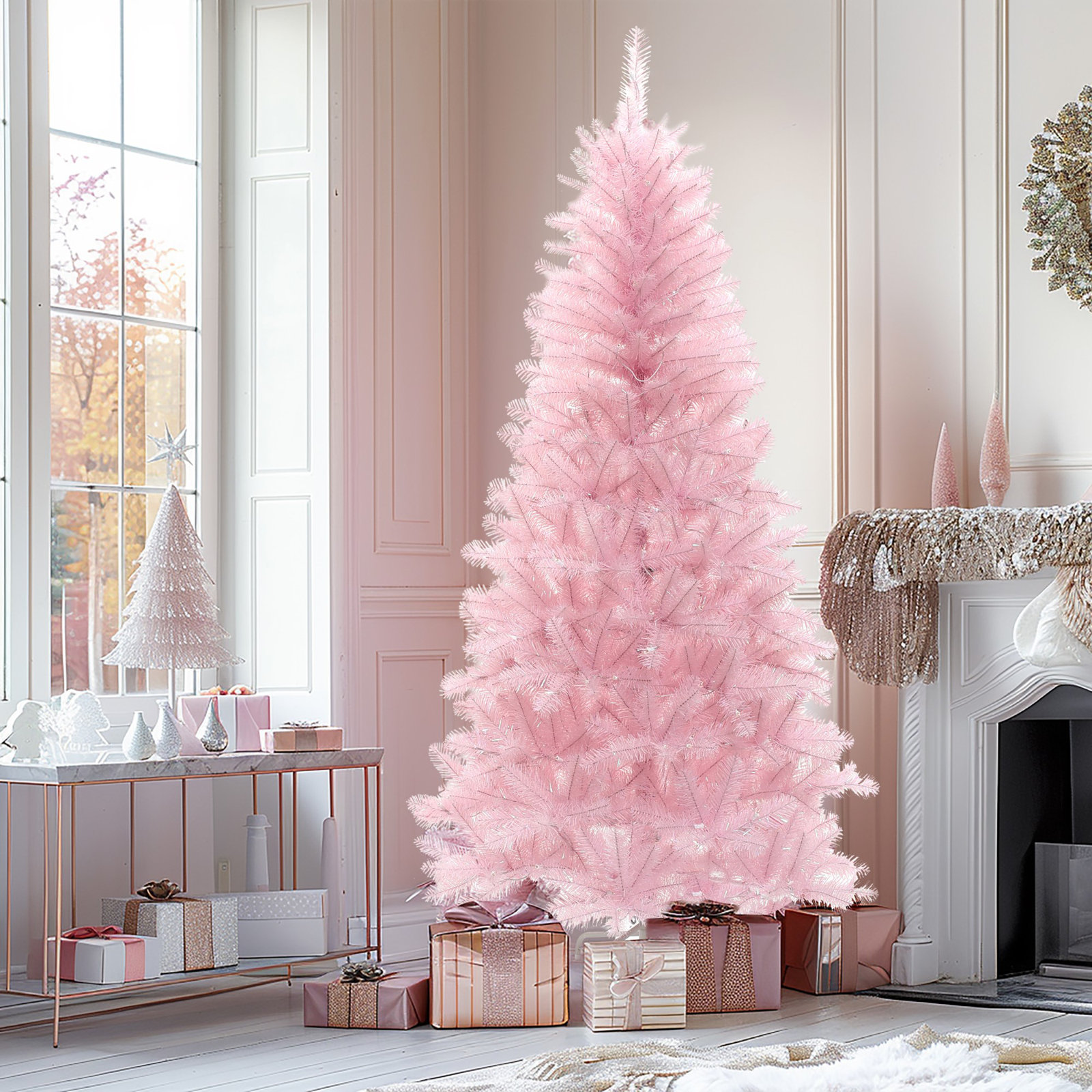 6.5Ft Pre-Lit Pink Full Artificial Christmas Tree