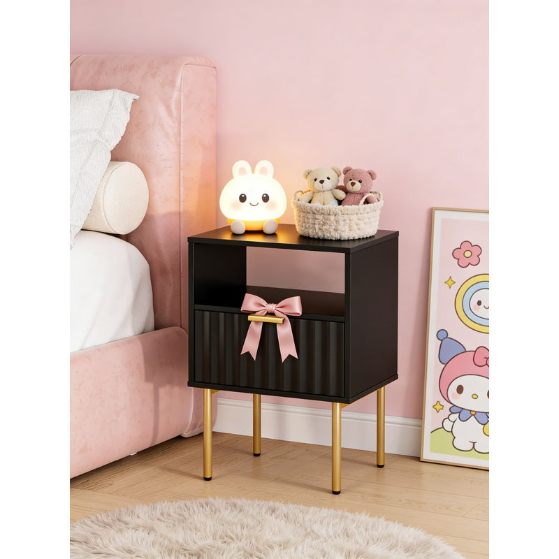 Table de chevet moderne avec tiroir et tablette, table de chevet avec cadre doré et finition blanche, table d'appoint de rangement pour la chambre à coucher ou le salon