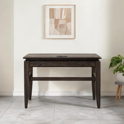 Warm Brown Writing Desk with Built-In Outlets and Storage Drawer, 50-Inch Solid Wood Top