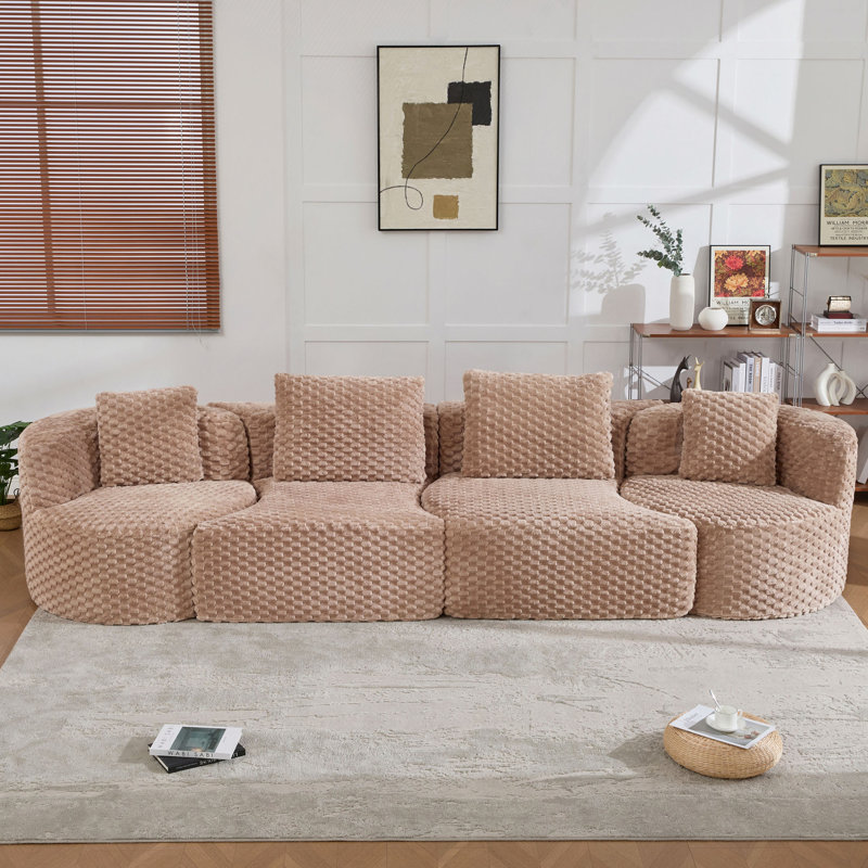 Canapé modulaire modulaire de 137,8 po sans os rembourré pour le salon, Camel Polyester, Camel