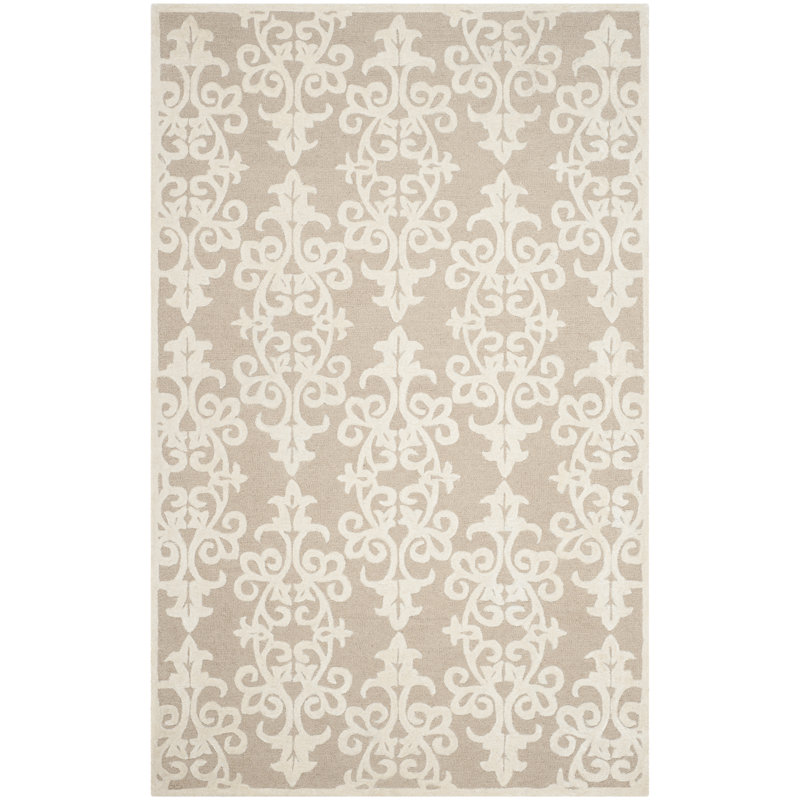 Harger Hand Tufted Wool/Viscose Damask Rug in Sand/Ivory, Rectangle 9' x 12'