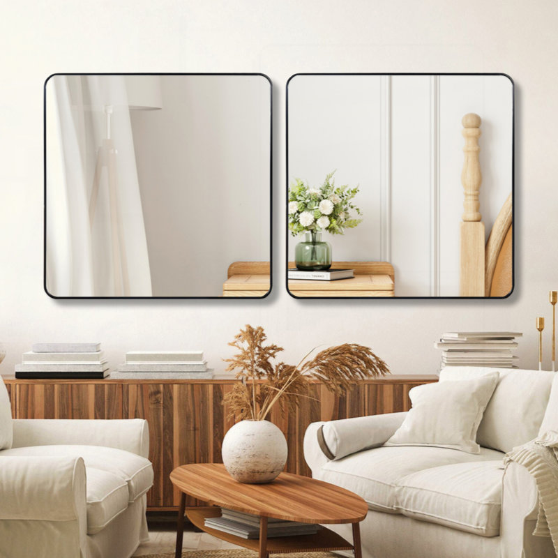 Miroir de salle de bain mural, Carrée, Noir, 30 po x 30 po