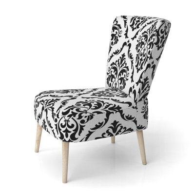 Black And White Damask - Upholstered Patterned Accent Side Chair