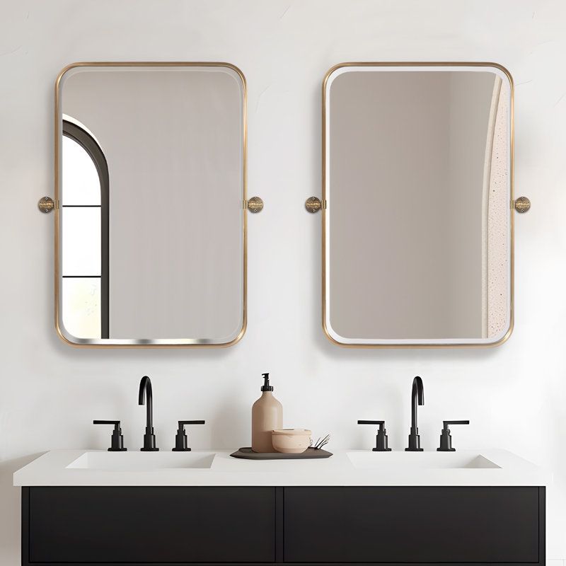 Orton Metal Wall Mirror with Adjustable Tilted Frame, 36" x 24", Gold