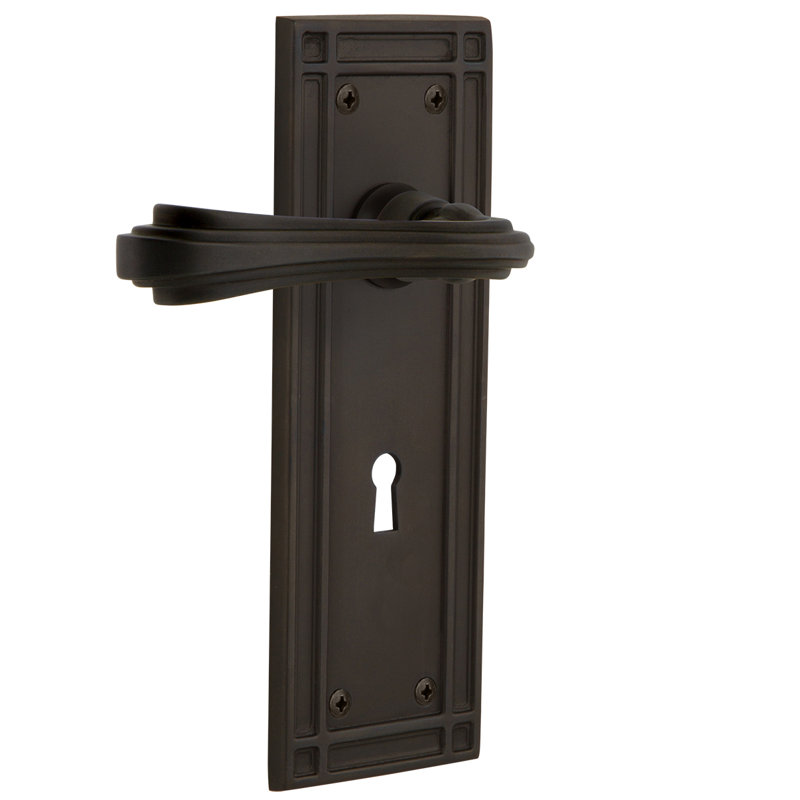 Mission Plate Passage (Hall & Closet) with Decorative Keyhole and Fleur Lever, 2.75", Oil-Rubbed Bronze