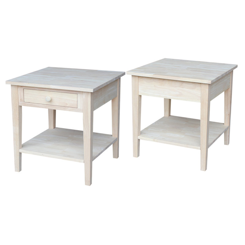 Tillar Solid Wood End Table with Storage, Unfinished/Ready to Finish