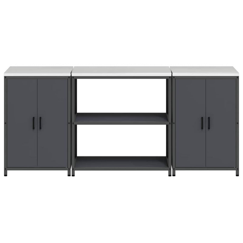 Kitchen Storage Set With Door 3 Pcs 210 X 50 X 92 Cm, Anthracite